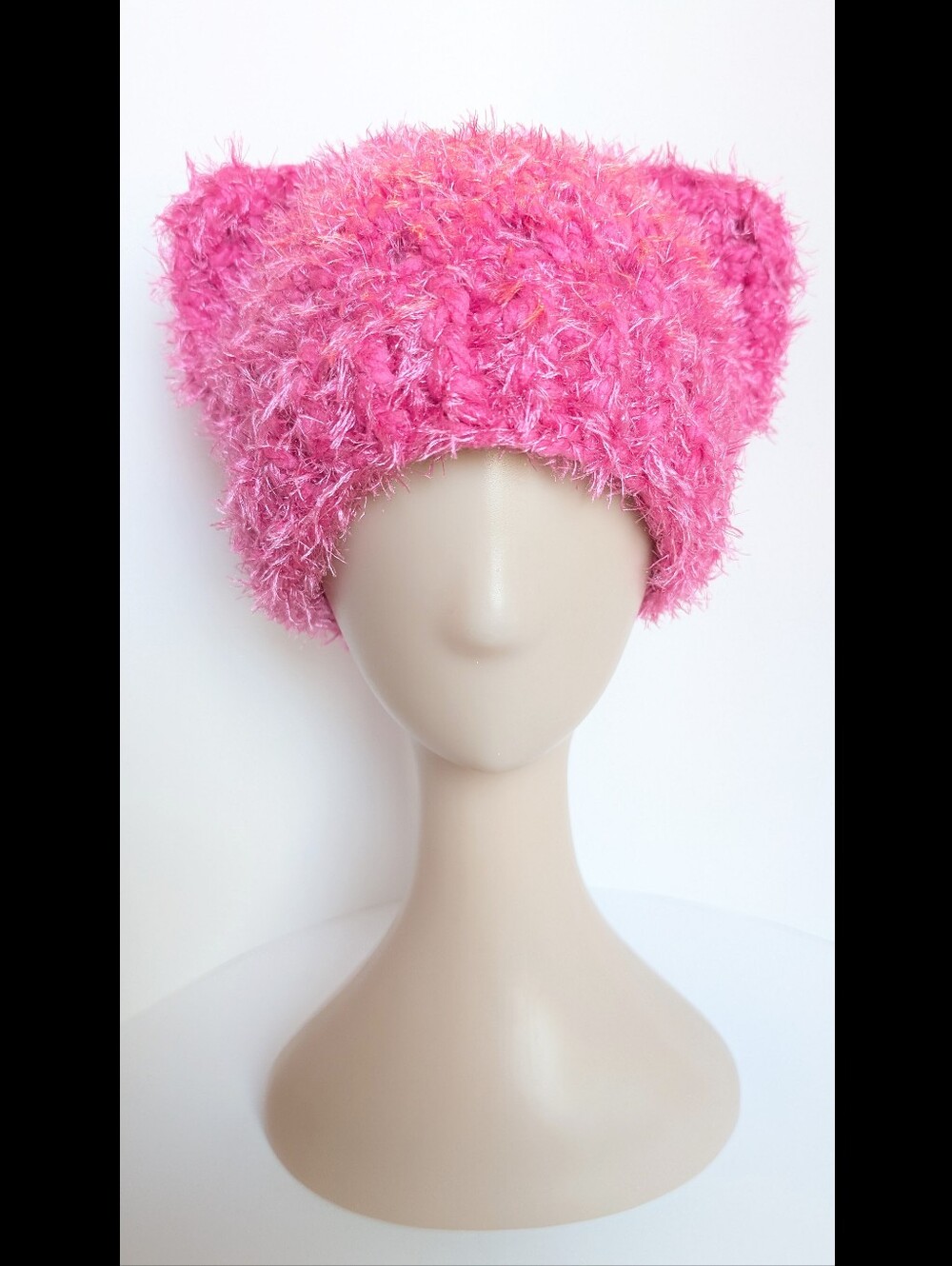NEW, Pink fuzzy cat ear beanie, crochet, handmade